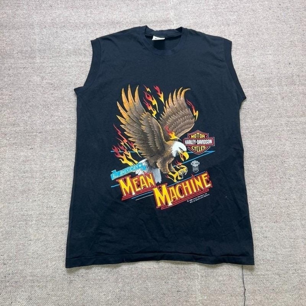 Vintage Harley Davidson Shirt Large Blackโ 80s Mean Machine USA Eagle Sleeveless